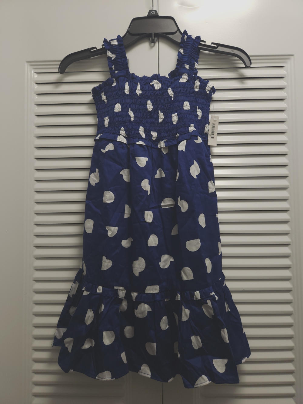 NWT Amazon Essentials Girls Blue & White Polka Dot Smocked Sundress Size S (6/7)